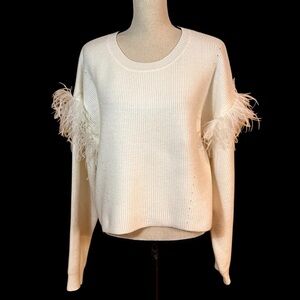 LE LIS Feather Trim Pullover Sweater Sz-L